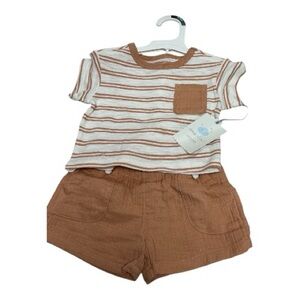 Cloud Island - NWT - Tan Striped Kids Tee and Shorts Set